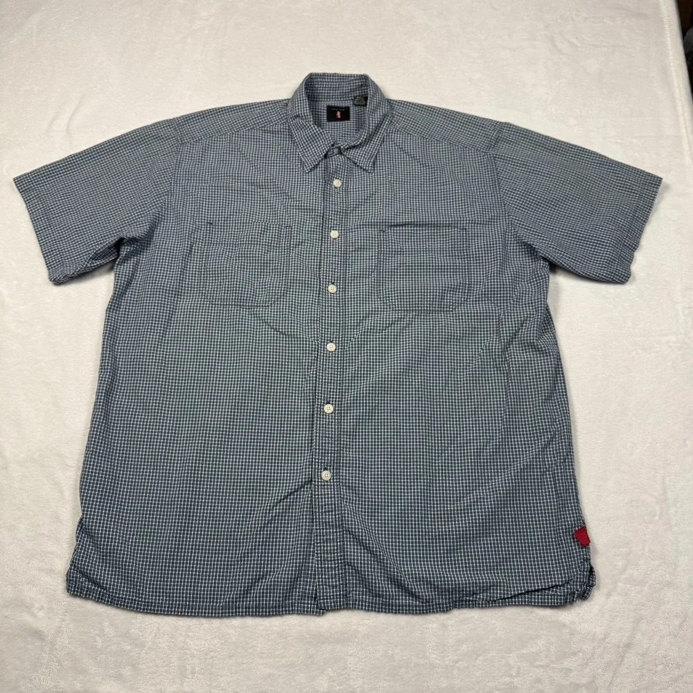 Vintage Levi's‎ Shirt Mens Large Blue Check Plaid Short Sleeve Button Front